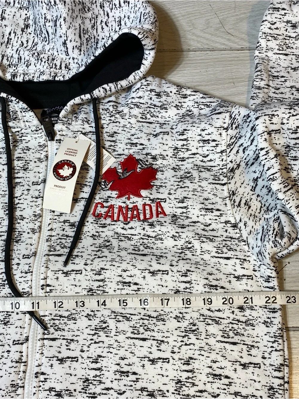 Canada Weathergear Hooded Zip Up Jacket Sweatshirt White Knit Pattern L NWT
